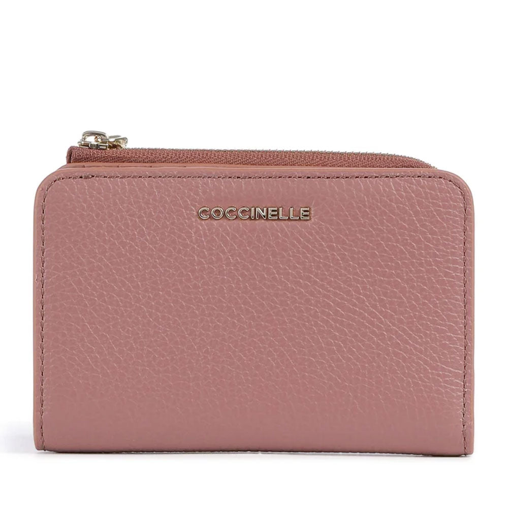 Portafoglio Donna Piatto COCCINELLE in Pelle Winter Rose Linea Metallic Soft