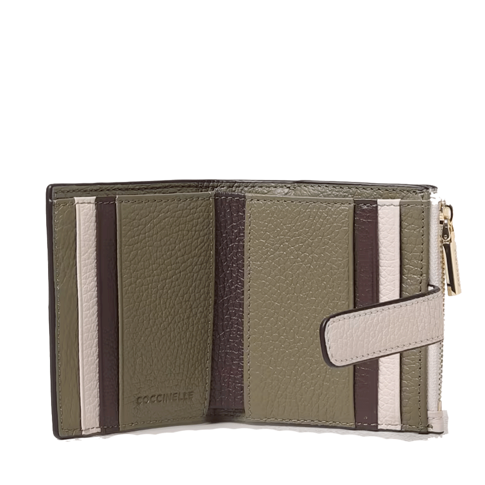 Portafoglio Donna COCCINELLE in Pelle Laurel Green - Lambskin White - Fondant Brown Linea Metallic Tricolor
