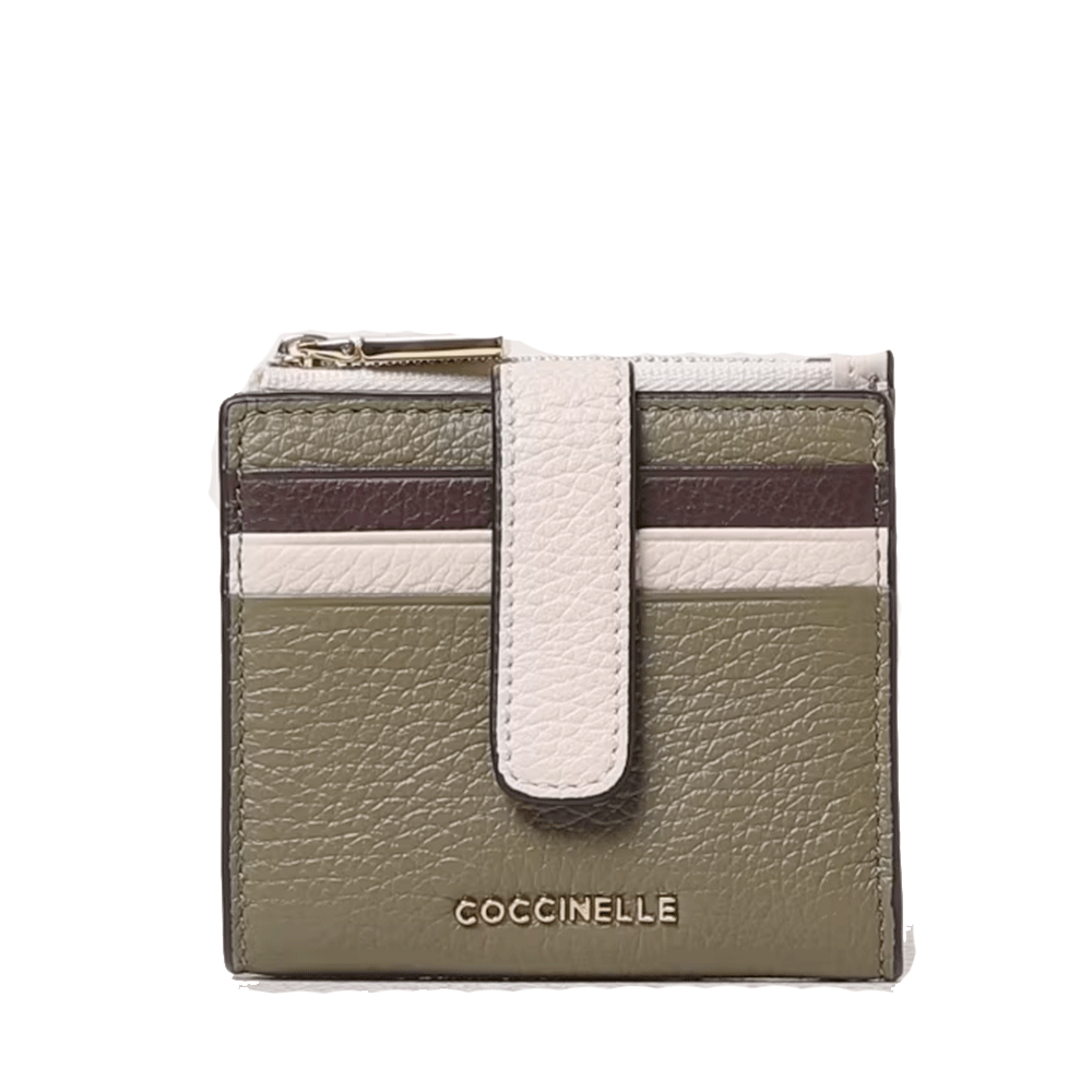 Portafoglio Donna COCCINELLE in Pelle Laurel Green - Lambskin White - Fondant Brown Linea Metallic Tricolor