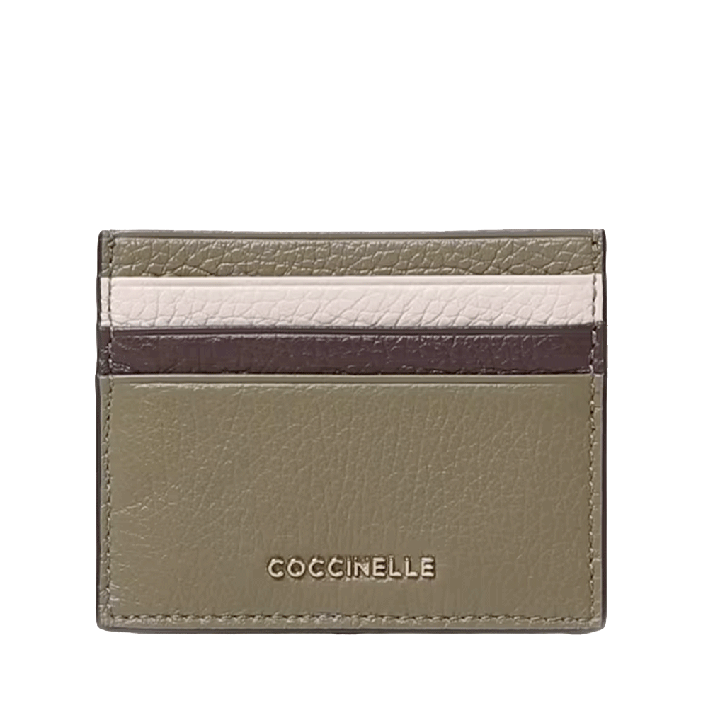 Portacarte Donna COCCINELLE in Pelle Laurel Green - Lambskin White - Fondant Brown Linea Metallic Tricolor