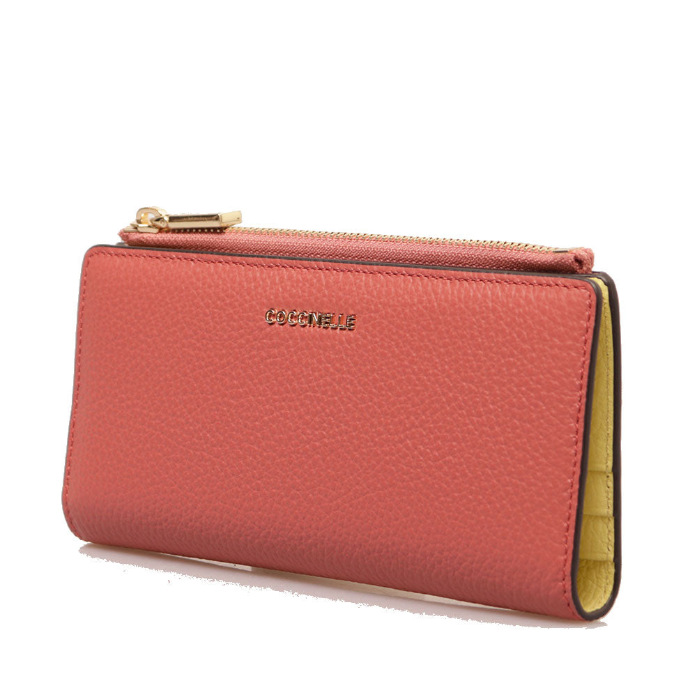 Portafoglio Donna COCCINELLE Grande in Pelle Pot - Powder Pink - Lime Wash Linea Metallic Tricolor