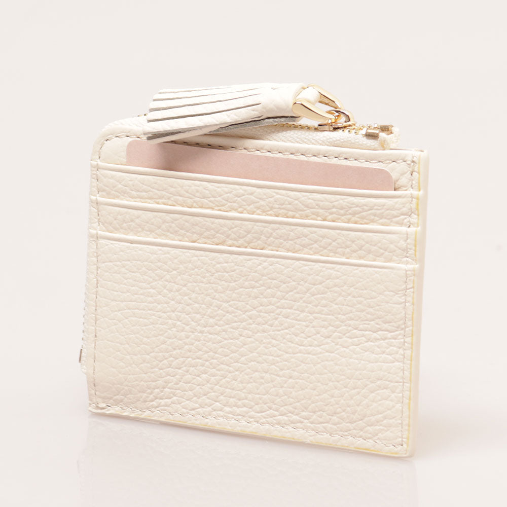 COCCINELLE Damen Kartenetui aus Leder Farbe Coconut Milk Tassel Line