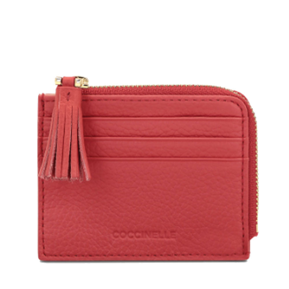 Portacarte Donna COCCINELLE in Pelle Colore Cranberry Linea Tassel