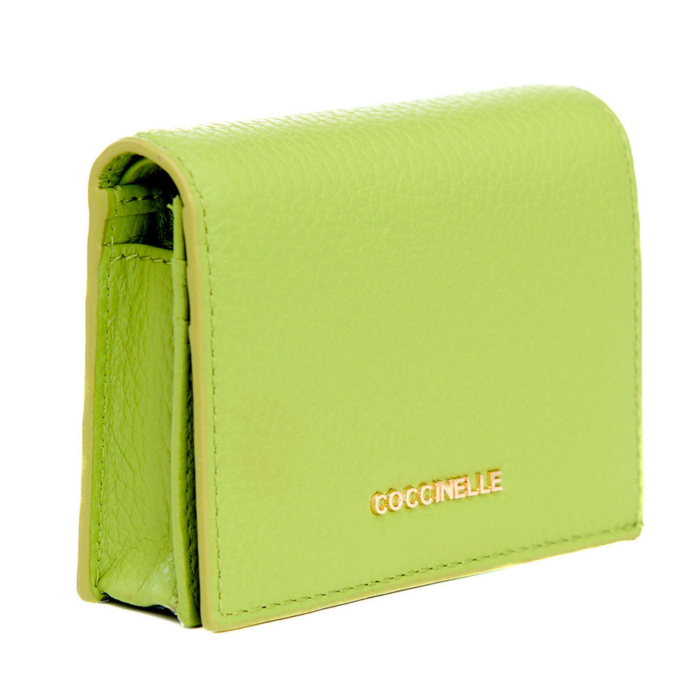 Portafoglio Donna Mini COCCINELLE in Pelle Linea Metallic Soft colore Guacamole Chiuso con Bottone