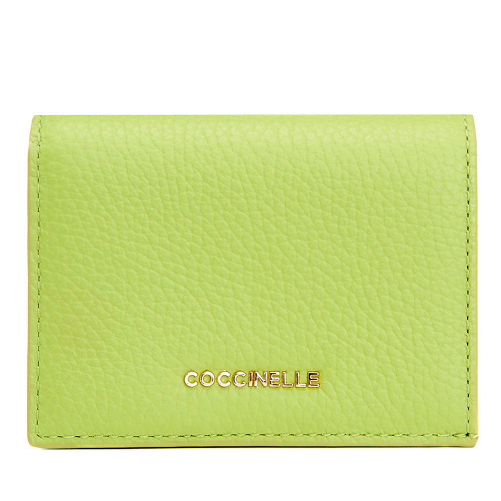 Portafoglio Donna Mini COCCINELLE in Pelle Linea Metallic Soft colore Guacamole Chiuso con Bottone