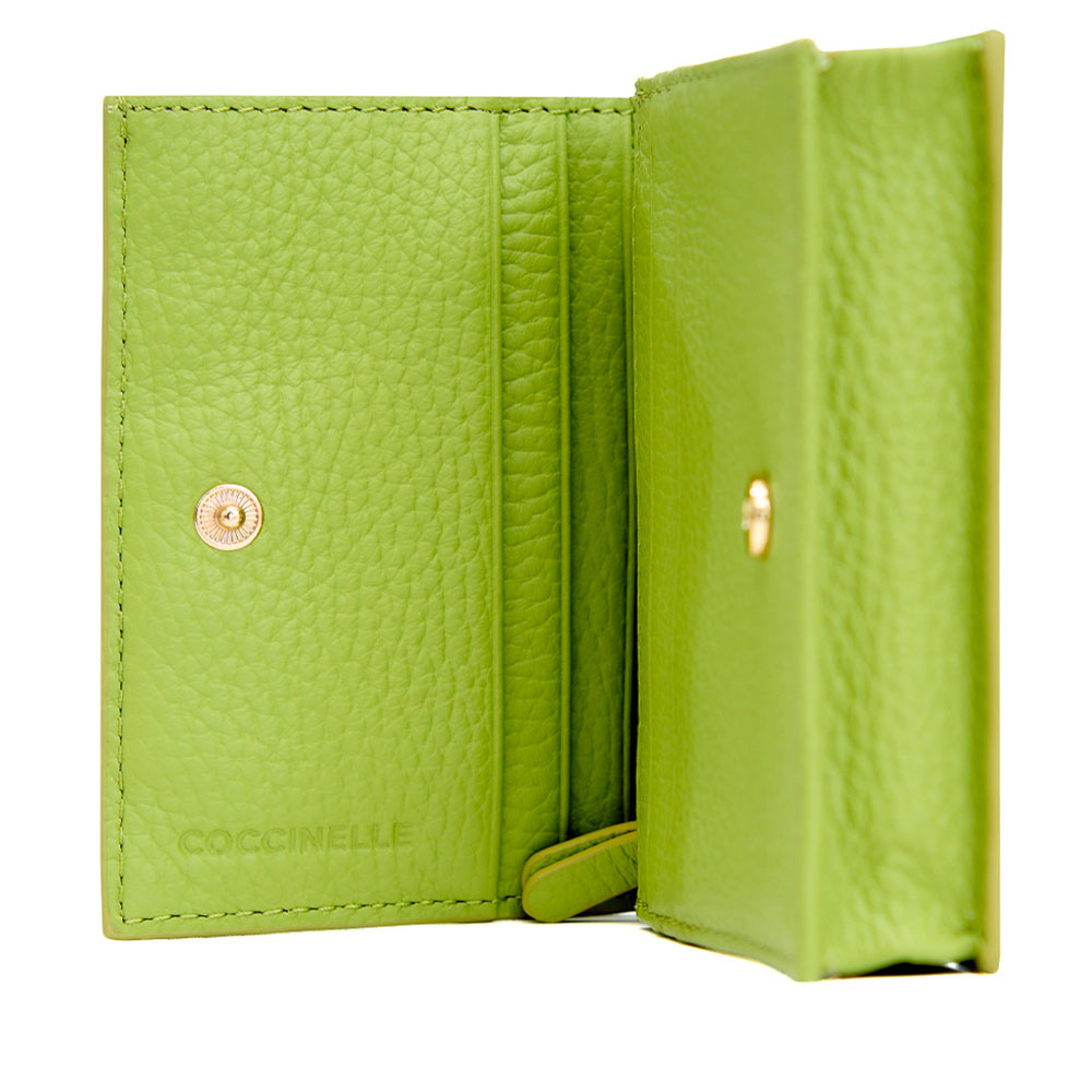 Portafoglio Donna Mini COCCINELLE in Pelle Linea Metallic Soft colore Guacamole Chiuso con Bottone