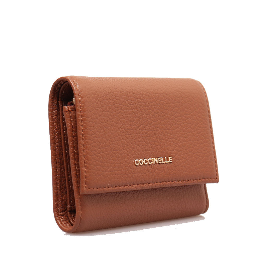 COCCINELLE Kleine Damen Geldbörse aus Leder Farbe Brule Metallic Soft Line