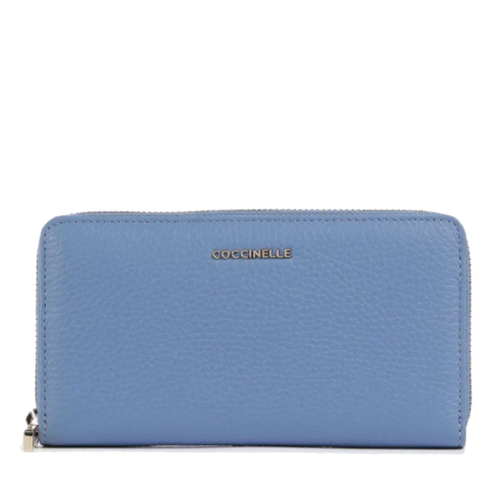 Portafoglio Donna COCCINELLE Zip Around in Pelle Azul Linea Metallic Soft