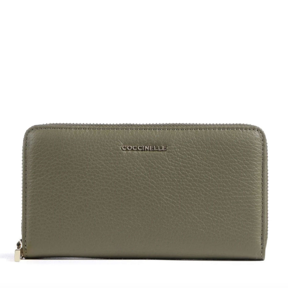 Portafoglio Donna COCCINELLE Zip Around in Pelle Laurel Green Linea Metallic Soft