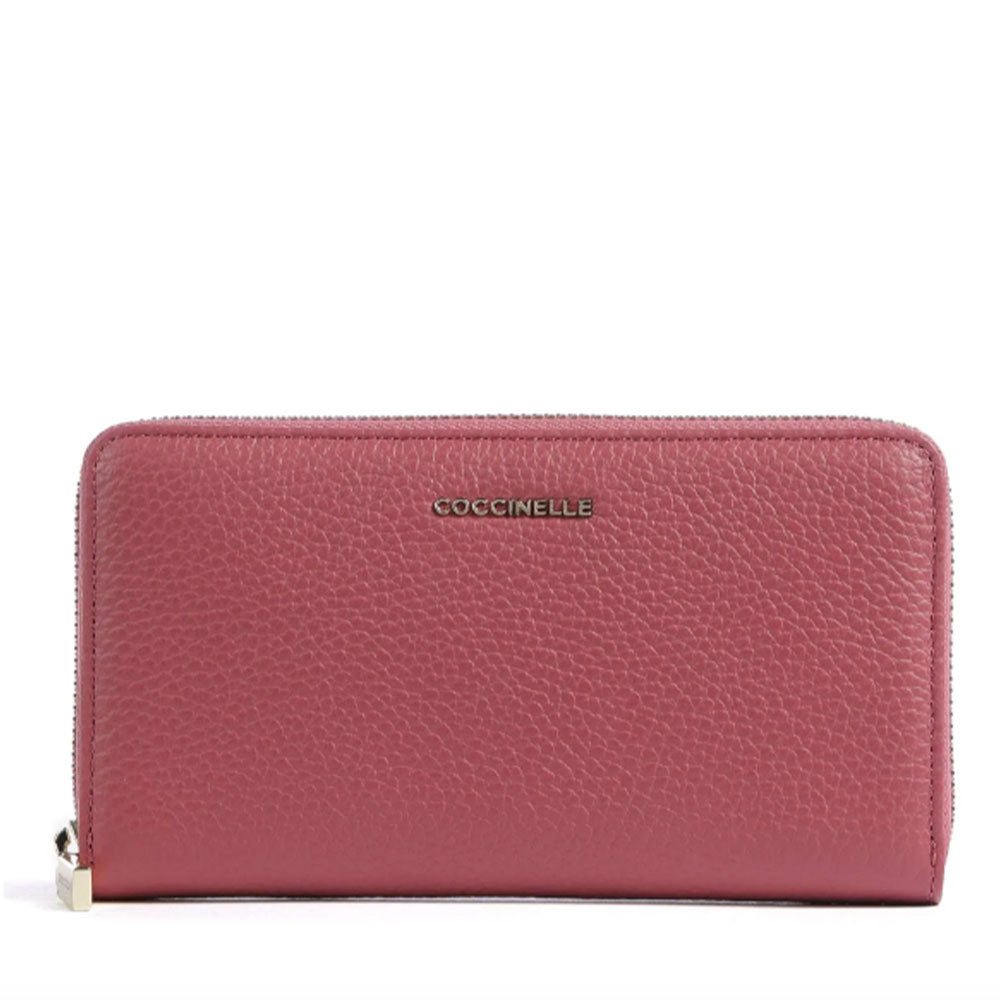 Portafoglio Donna COCCINELLE Zip Around in Pelle Rosewood Linea Metallic Soft