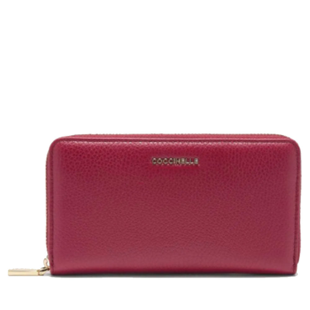 Portafoglio Donna COCCINELLE Zip Around in Pelle Sangria Linea Metallic Soft