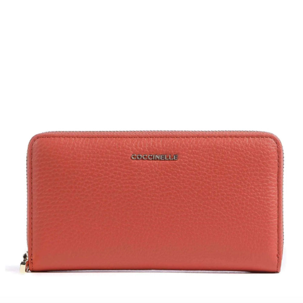 Portafoglio Donna COCCINELLE Zip Around in Pelle Grenadine Red Linea Metallic Soft