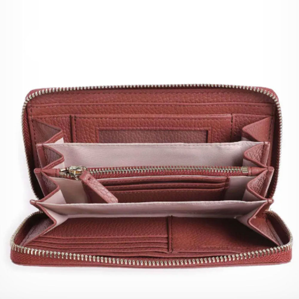 Portafoglio Donna COCCINELLE Zip Around in Pelle Brandy Linea Metallic Soft