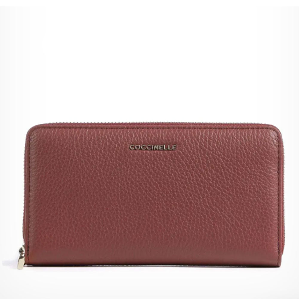 Portafoglio Donna COCCINELLE Zip Around in Pelle Brandy Linea Metallic Soft