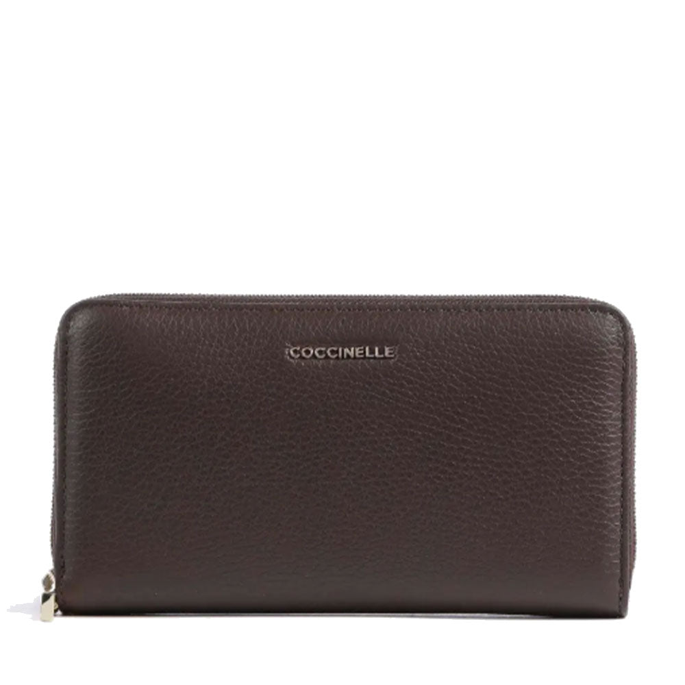 Portafoglio Donna COCCINELLE Zip Around in Pelle Fondant Brown Linea Metallic Soft