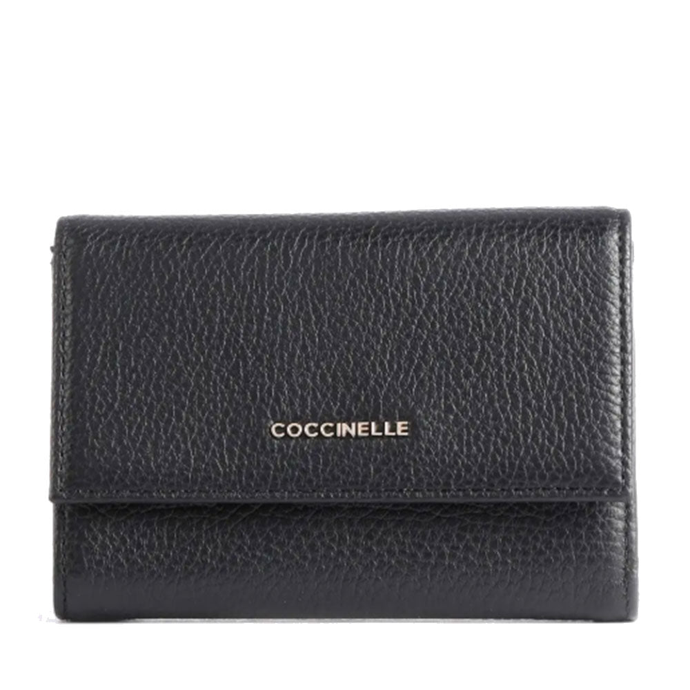 Portafoglio Piccolo COCCINELLE in Pelle Martellata Linea Metallic Soft colore Nero
