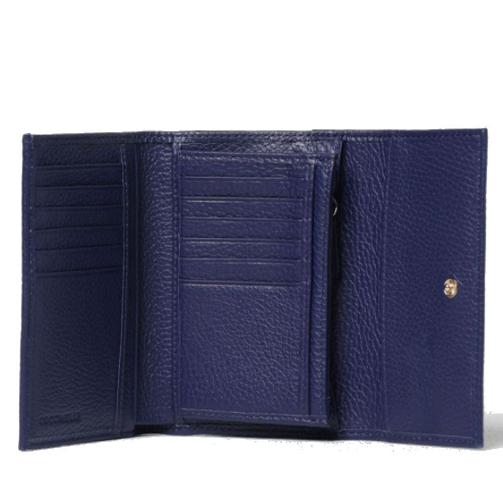 Portafoglio Piccolo COCCINELLE in Pelle Martellata Linea Metallic Soft colore Royal Blue