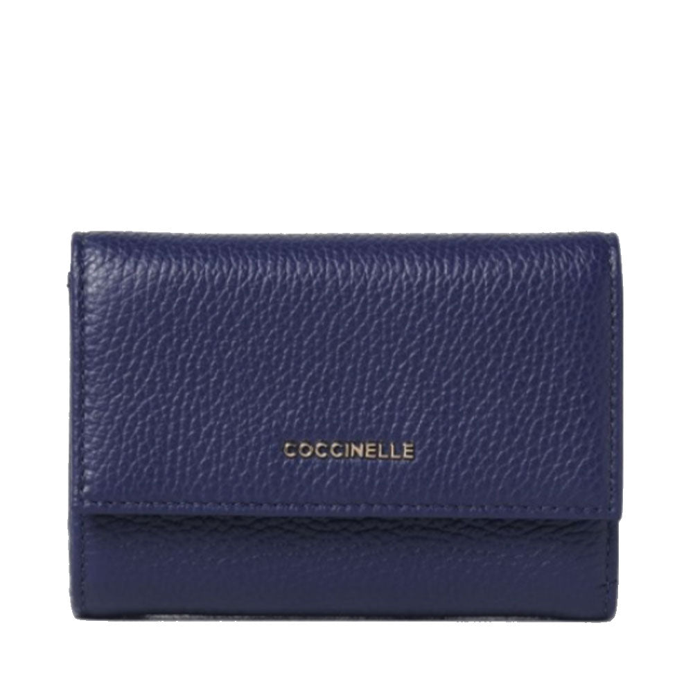 Portafoglio Piccolo COCCINELLE in Pelle Martellata Linea Metallic Soft colore Royal Blue