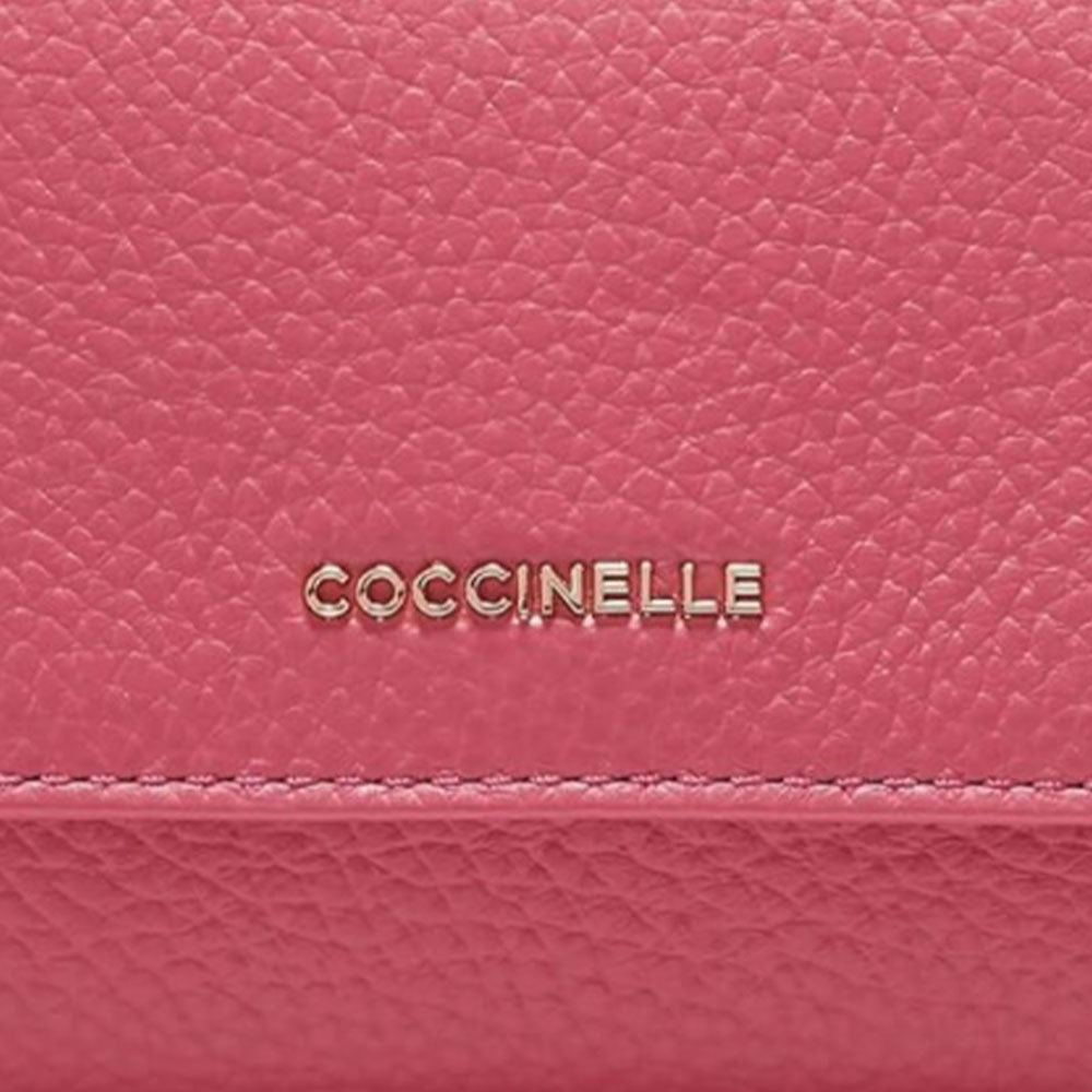 Portafoglio Piccolo COCCINELLE in Pelle Martellata Linea Metallic Soft colore Rosewood