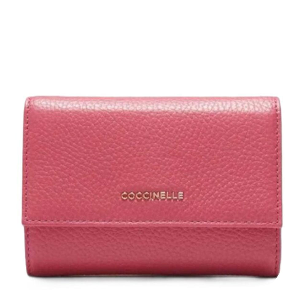 Portafoglio Piccolo COCCINELLE in Pelle Martellata Linea Metallic Soft colore Rosewood
