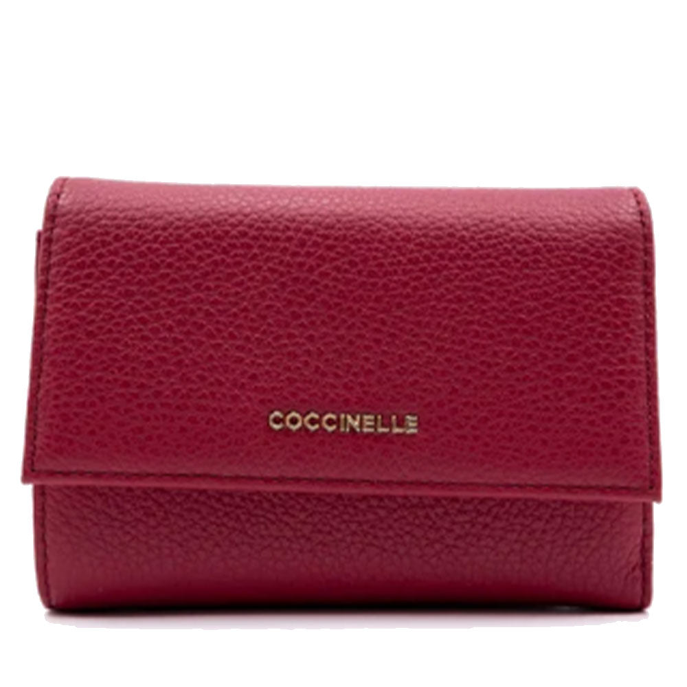 Portafoglio Piccolo COCCINELLE in Pelle Martellata Linea Metallic Soft colore Sangria