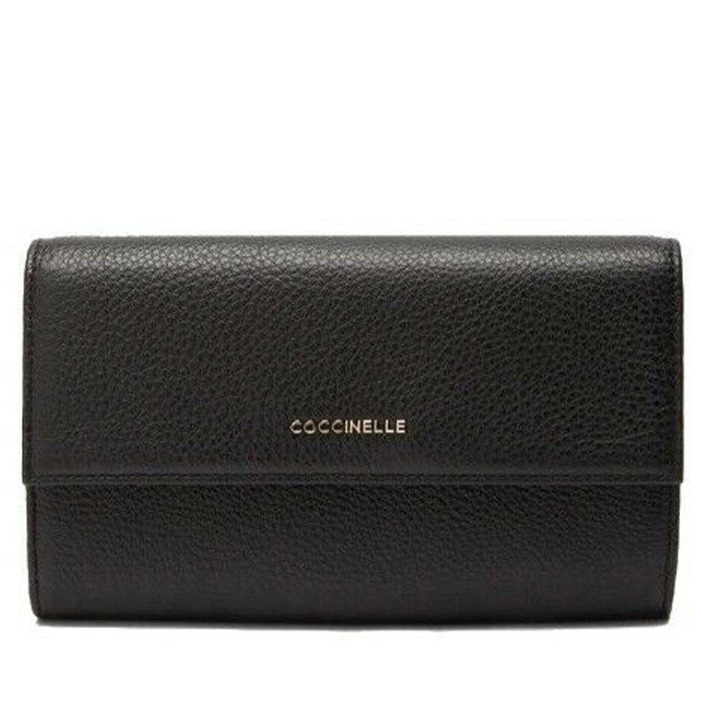 Portafoglio Grande COCCINELLE in Pelle Martellata Linea Metallic Soft colore Nero