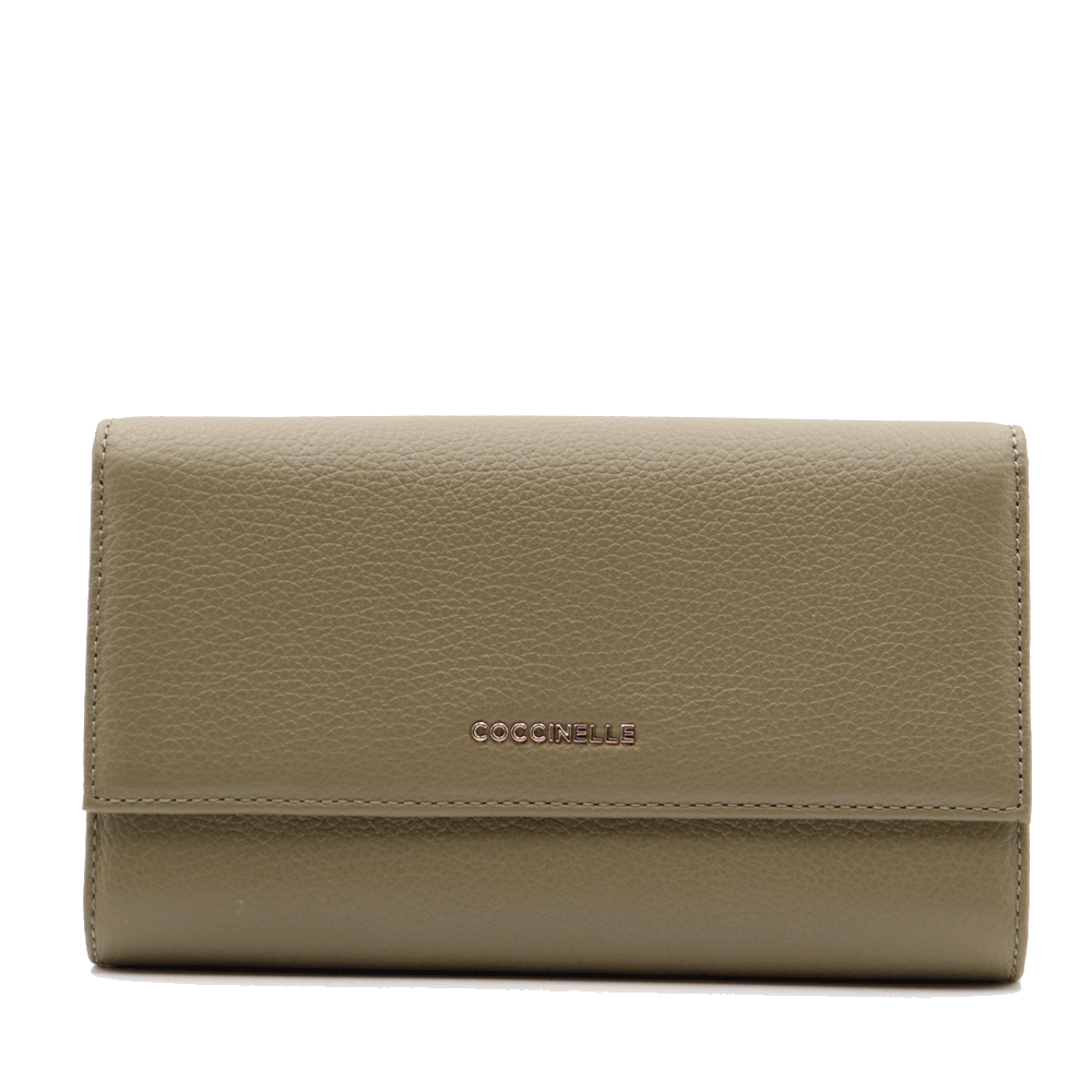 Portafoglio Grande COCCINELLE in Pelle Martellata Linea Metallic Soft colore Laurel Green