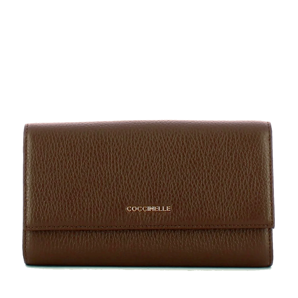 Portafoglio Grande COCCINELLE in Pelle Martellata Linea Metallic Soft colore Fondant Brown