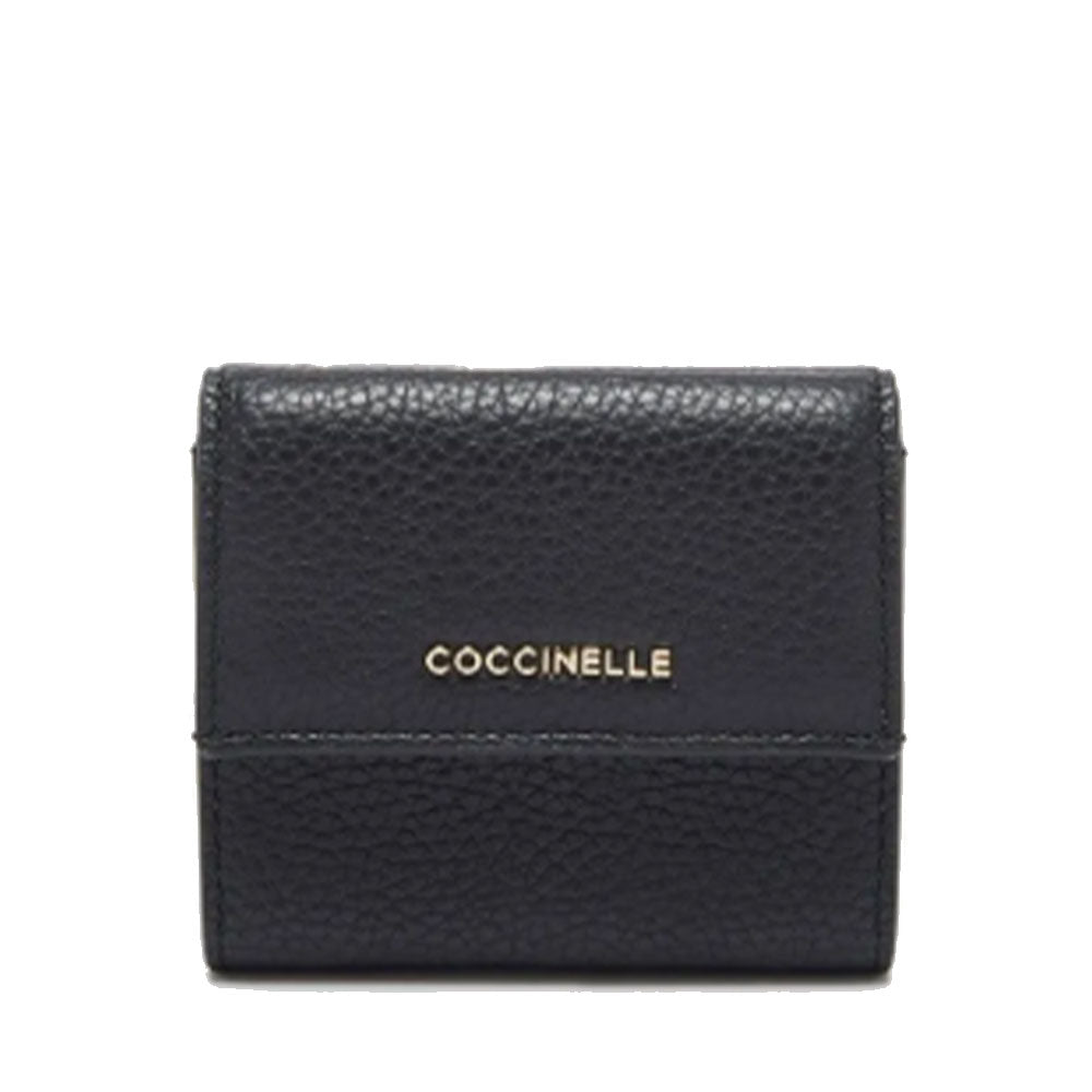 Portafoglio Mini Donna COCCINELLE in Pelle Nera Linea Metallic Soft