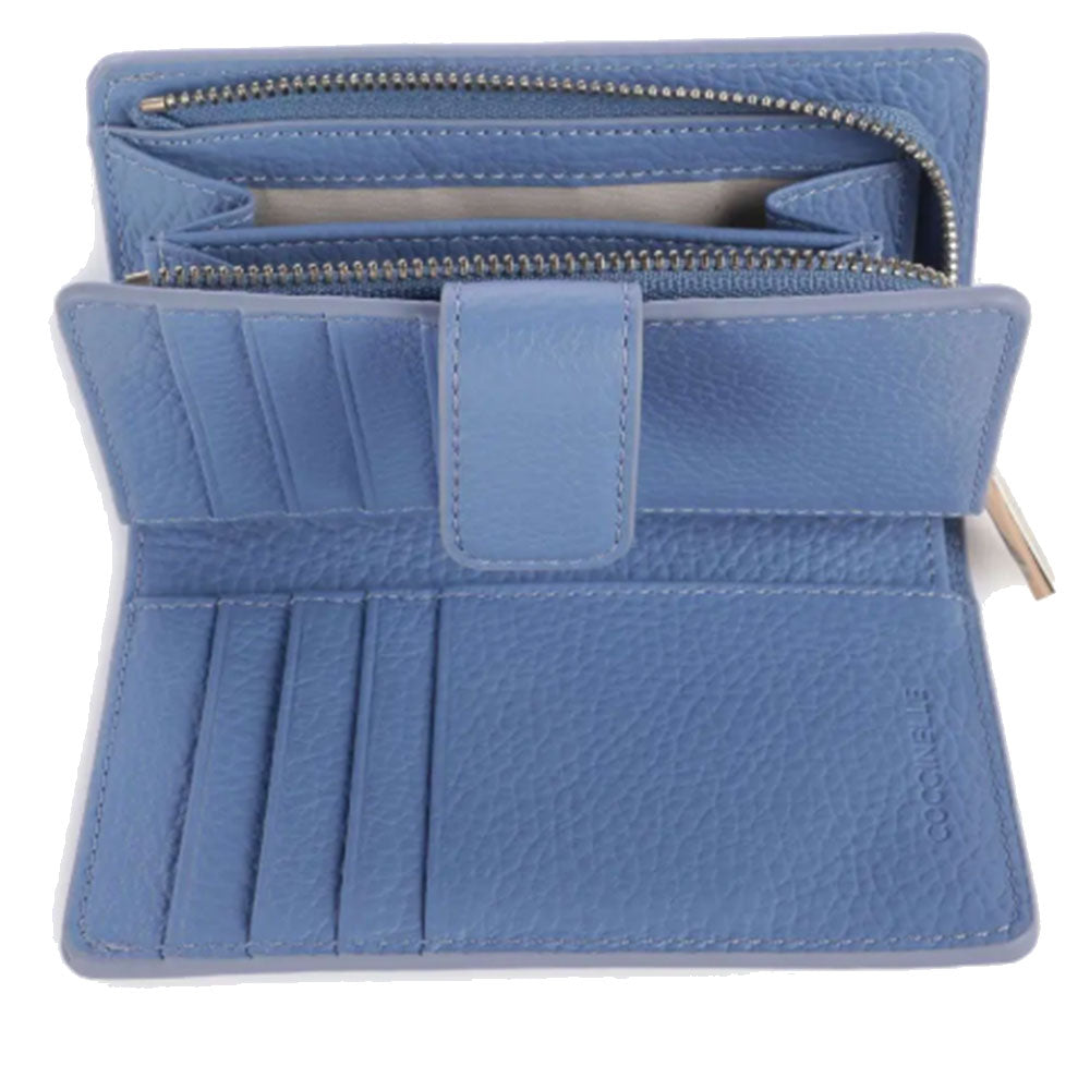 COCCINELLE Damen Geldbörse aus Leder Farbe Azul Metallic Soft Line