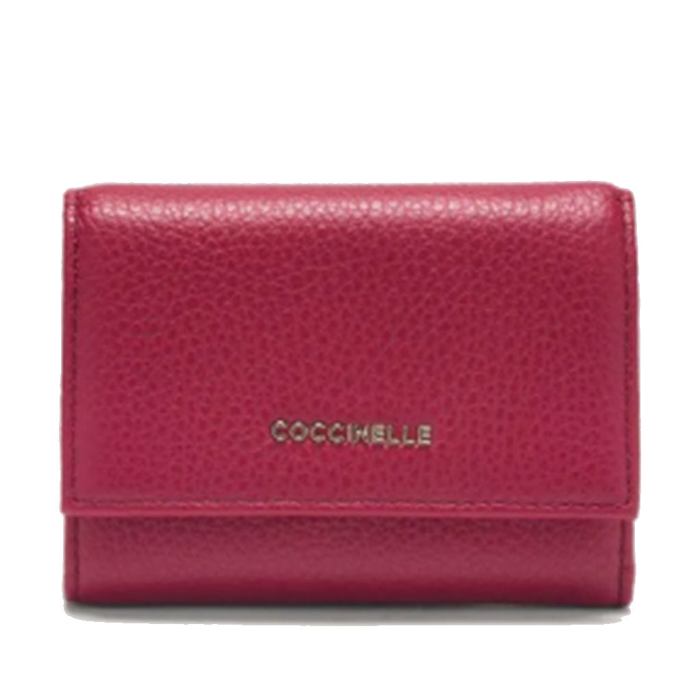 Portafoglio Donna Piccolo COCCINELLE in Pelle Colore Sangria Linea Metallic Soft
