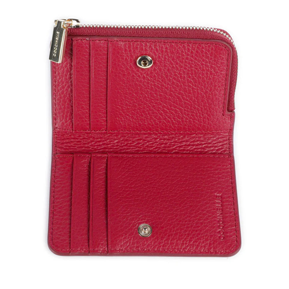 Portacarte Mini COCCINELLE in Pelle Linea Metallic Soft colore Sangria
