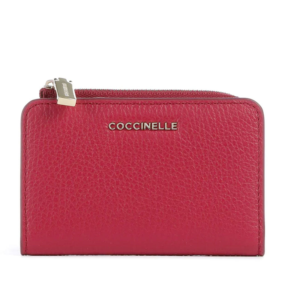 Portacarte Mini COCCINELLE in Pelle Linea Metallic Soft colore Sangria