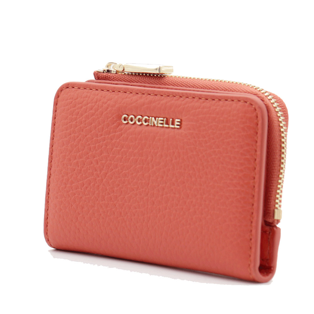 Portacarte Mini COCCINELLE in Pelle Linea Metallic Soft colore Grenadine Red