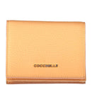 Damen-Mini-Geldbörse COCCINELLE aus Leder Modell Metallic Soft in Sunrise mit Druckknopfverschluss