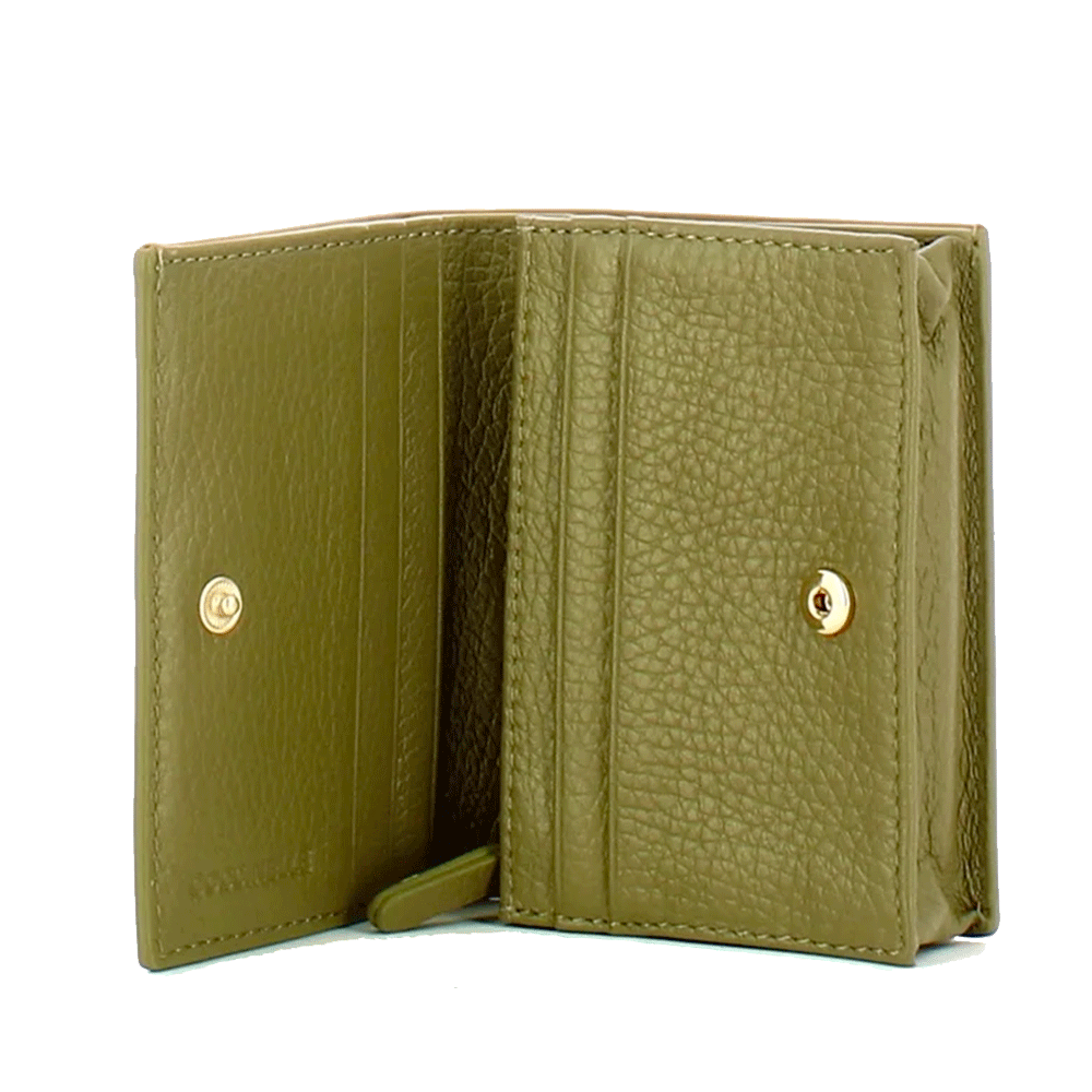 Portafoglio Donna Mini COCCINELLE in Pelle Linea Metallic Soft colore Laurel Green Chiuso con Bottone