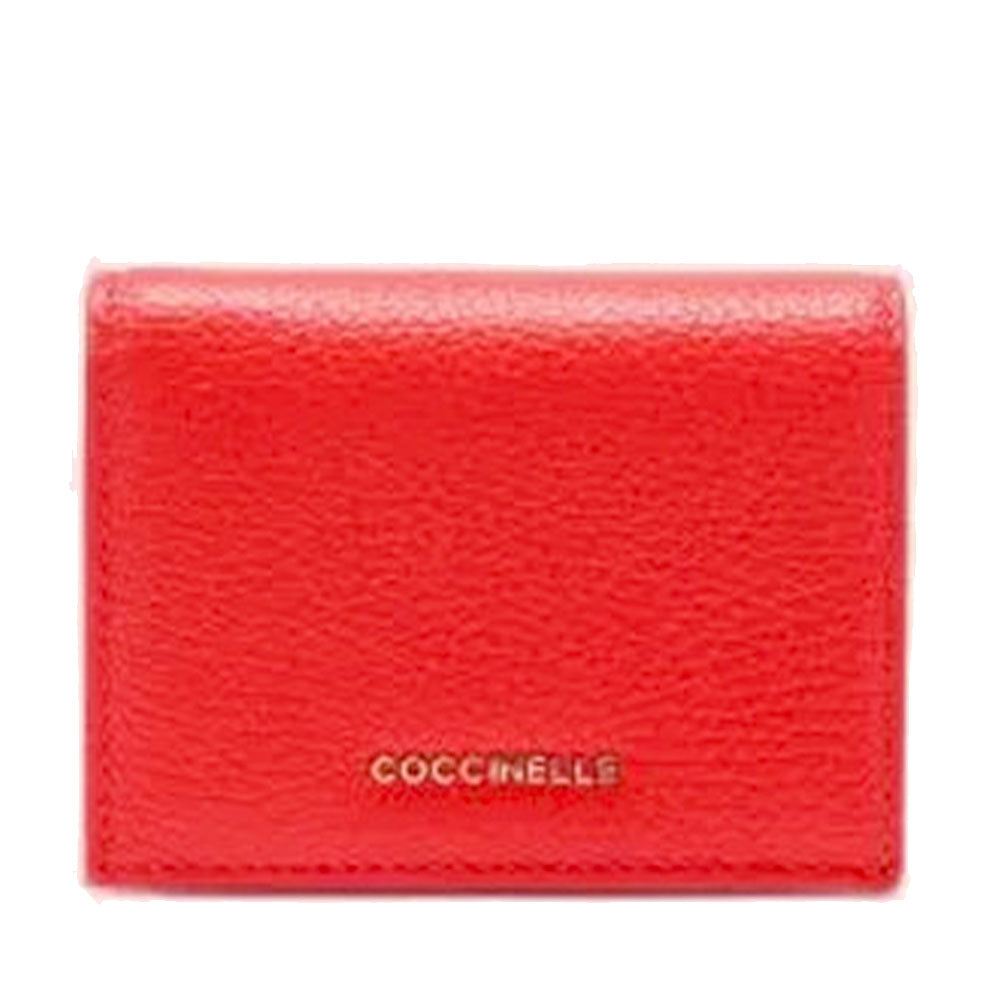 Portafoglio Donna Mini COCCINELLE in Pelle Linea Metallic Soft colore Grenadine Red Chiuso con Bottone