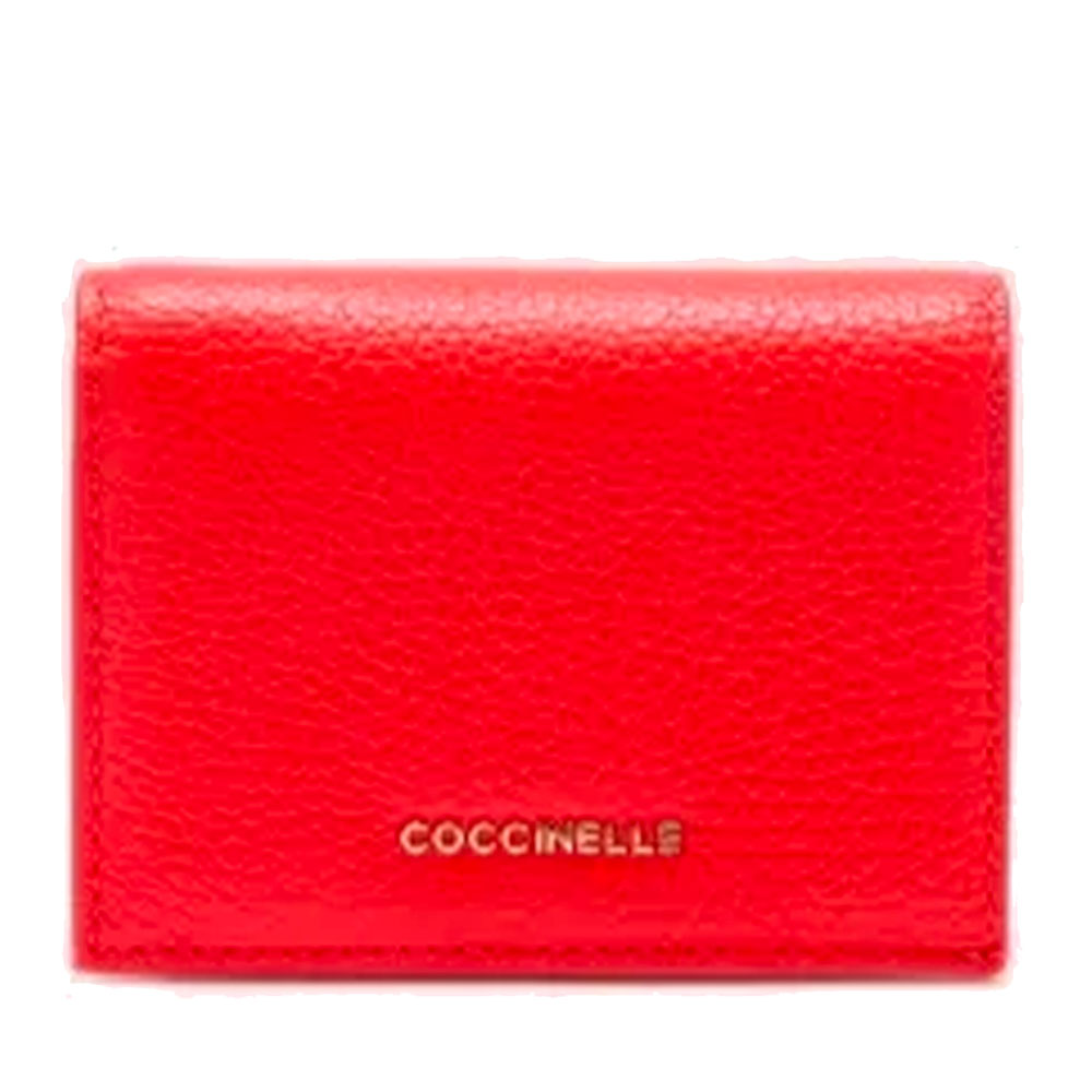Portafoglio Donna Mini COCCINELLE in Pelle Linea Metallic Soft colore Gazpacho Chiuso con Bottone