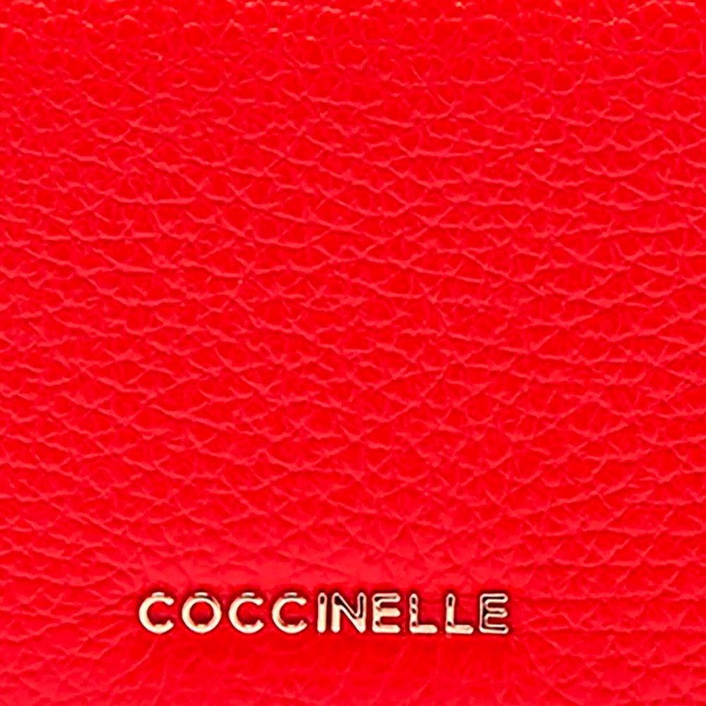 Damen-Mini-Geldbörse COCCINELLE aus Leder Modell Metallic Soft in Gazpacho mit Druckknopfverschluss