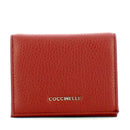 Women's Brandy Leather Mini Wallet COCCINELLE Metallic Soft with Button Closure