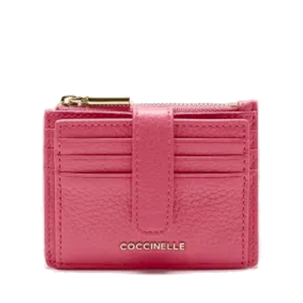 Portacarte Donna Mini COCCINELLE in Pelle Linea Metallic Soft colore Rosewood con Doppio Scomparto