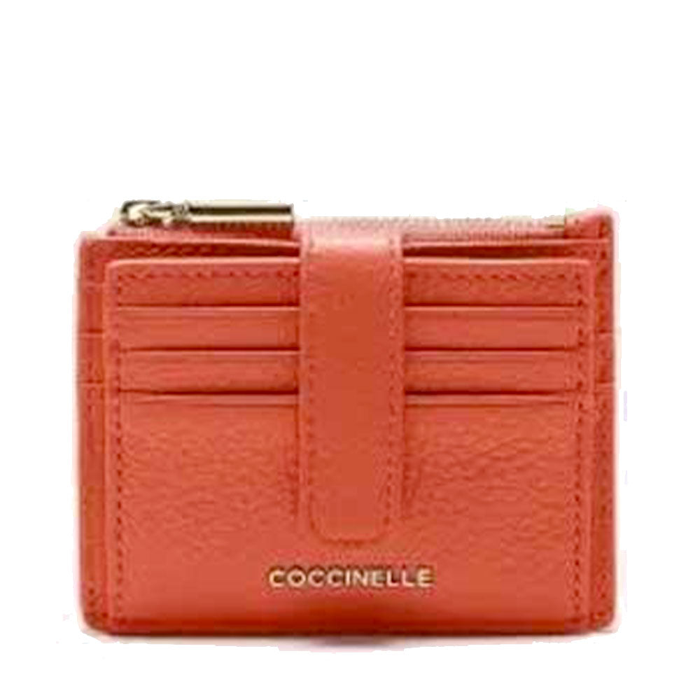 Portacarte Donna Mini COCCINELLE in Pelle Linea Metallic Soft colore Grenadine Red con Doppio Scomparto