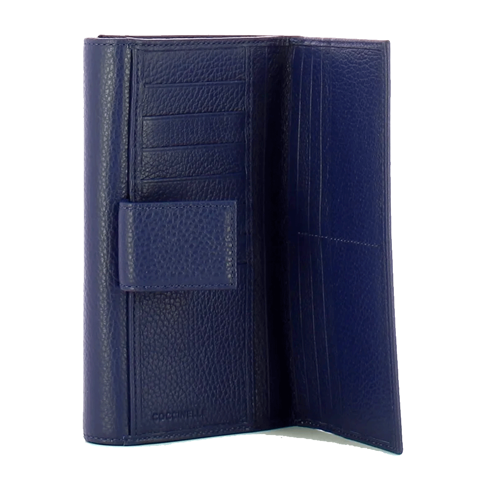 Portafoglio Grande COCCINELLE in Pelle Martellata Linea Metallic Soft colore Royal Blue