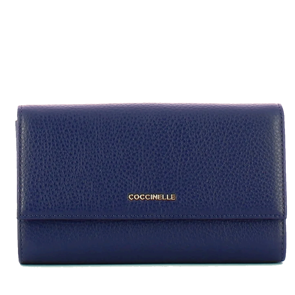 Portafoglio Grande COCCINELLE in Pelle Martellata Linea Metallic Soft colore Royal Blue