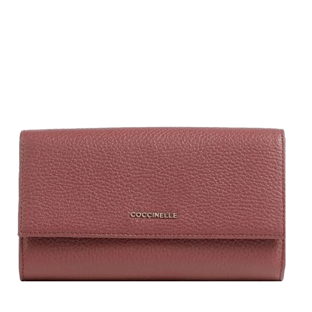 Large Hammered Leather Wallet COCCINELLE Metallic Soft in Brandy