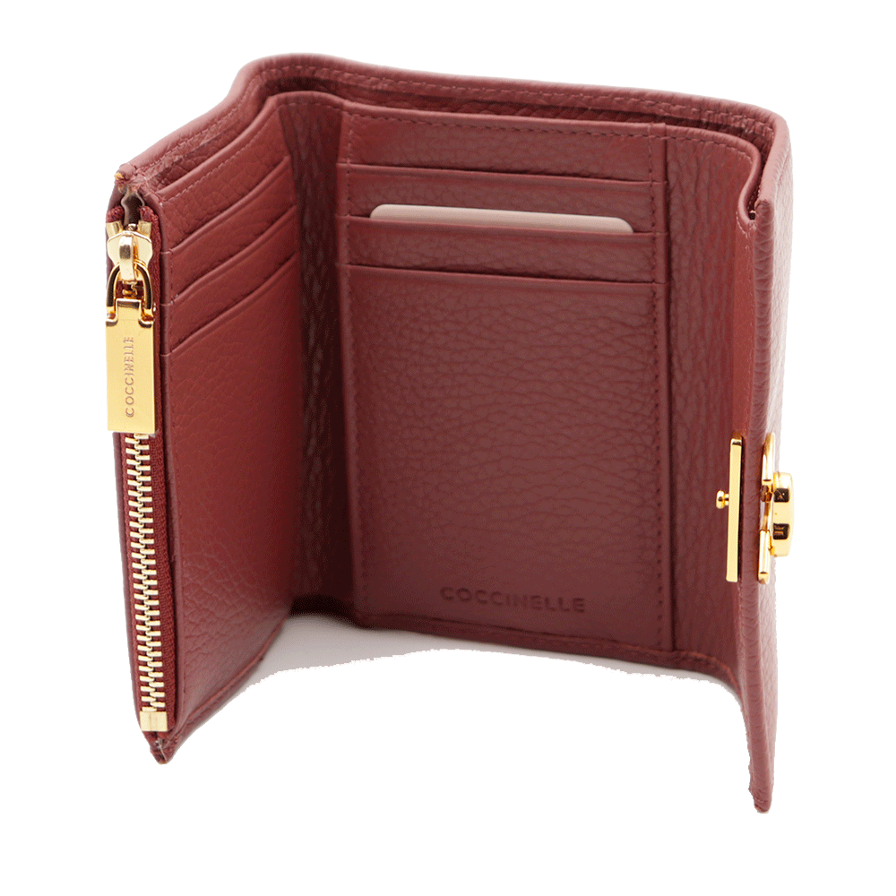 Women's COCCINELLE Small Wallet in Brandy Leather, Binxie Line