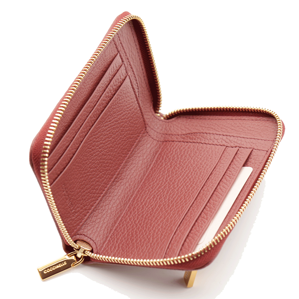 Portafoglio Donna Zip Around COCCINELLE in Pelle Brandy Linea Kelsey Misura Piccola