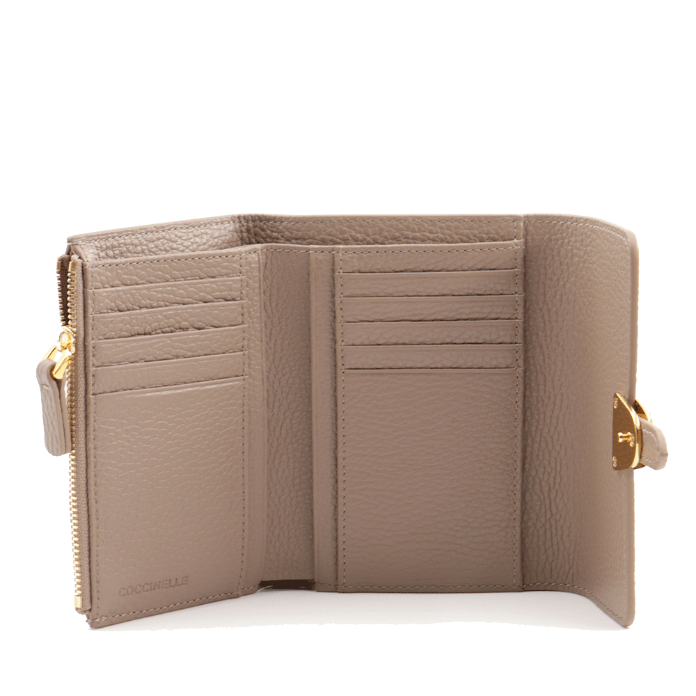 Portafoglio Donna COCCINELLE in Pelle Warm Taupe Linea Campus con Zip Posteriore