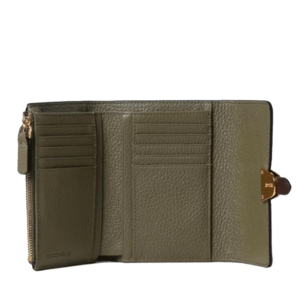 Portafoglio Donna COCCINELLE in Pelle Laurel Green - Lambskin White - Fondant Brown Linea Campus Multicolor