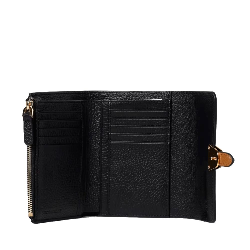 Portafoglio Donna COCCINELLE in Pelle Nero - Lambskin White - Cuir Linea Campus Multicolor